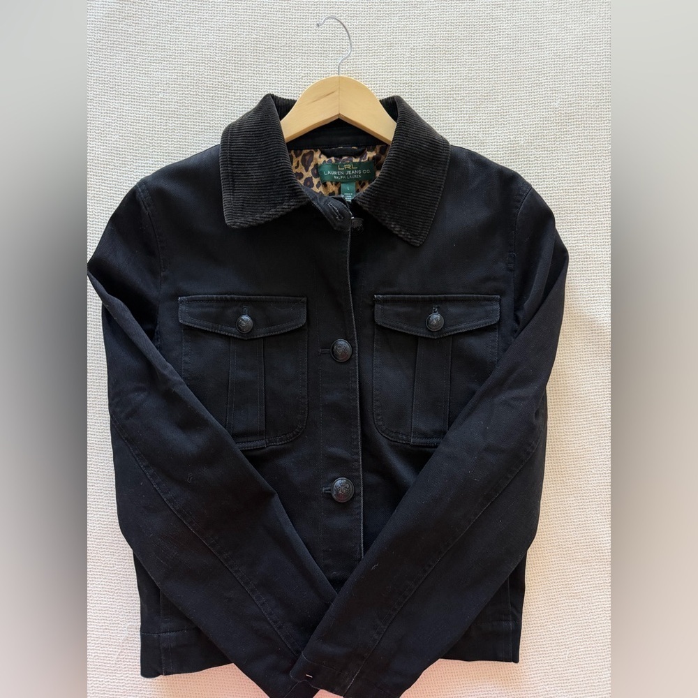 Ralph Lauren Vintage Black Jean Barn Jacket with Corduroy Collar - Picture 1 of 7